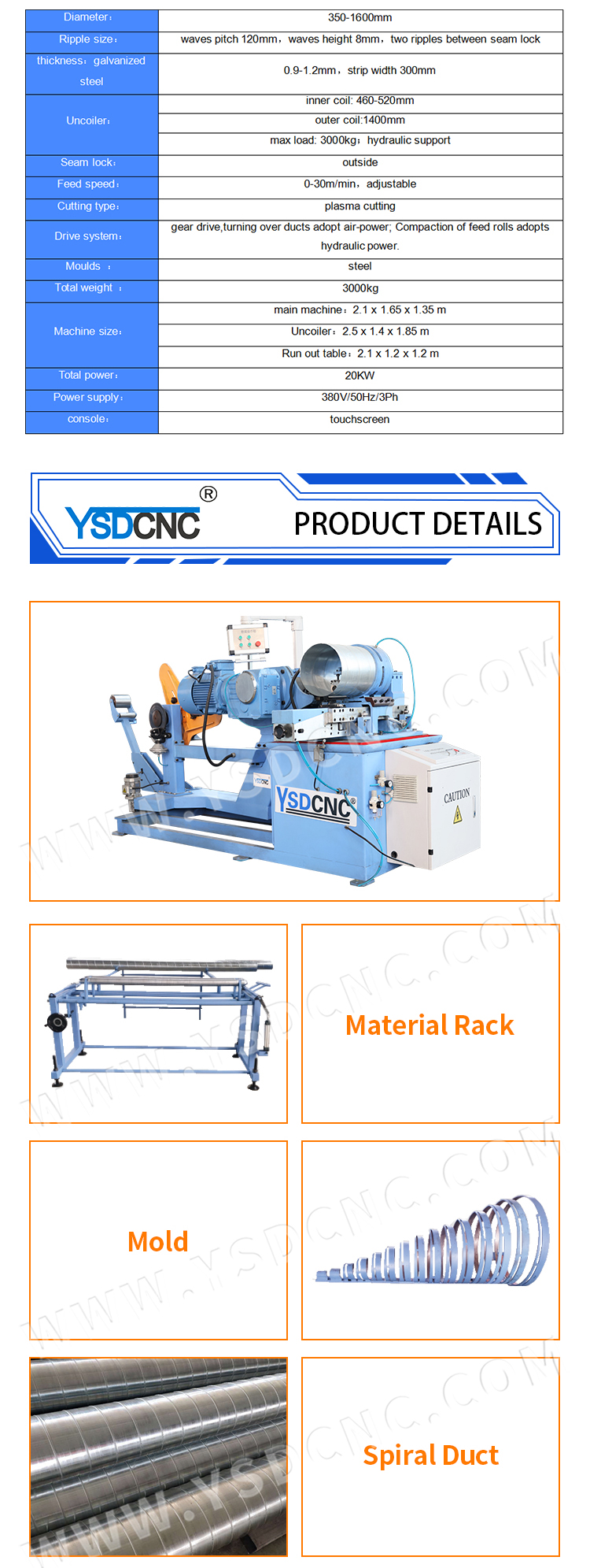 Hvac Duct 1602 Fixed mold Spiral Tube Making Machine (5)